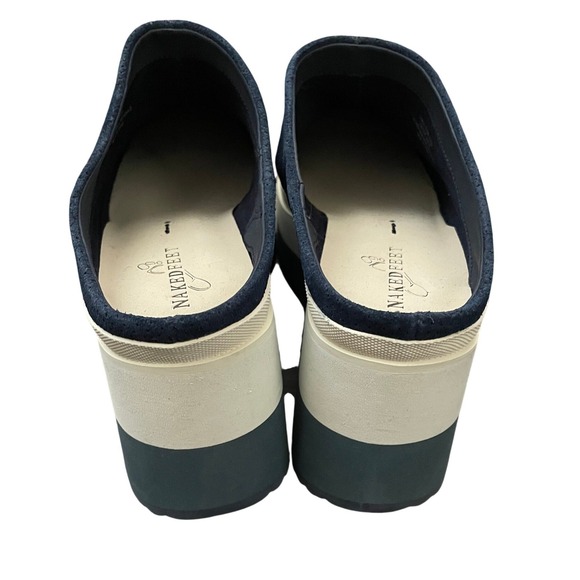 Nakedfeet Coach Navy Suede Leather Platform Clogs Mules Shoes 9.5M Chunky Y2K - Picture 5 of 7